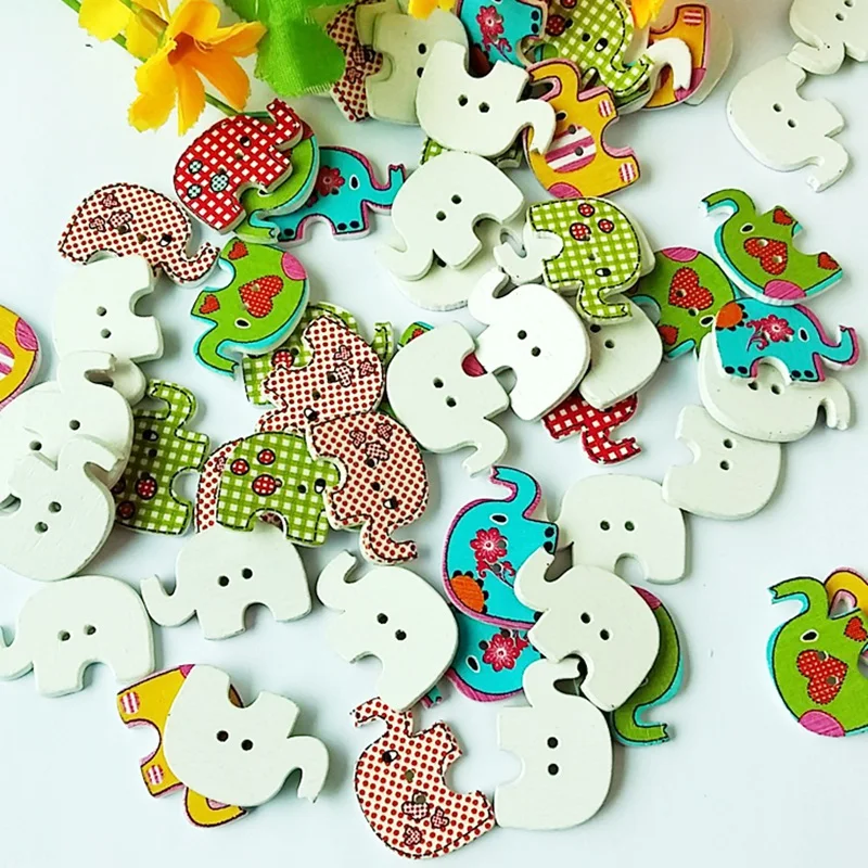 50 шт. 20*29 мм декоративные пуговицы смешанный деревянный с рисунком слонов 2