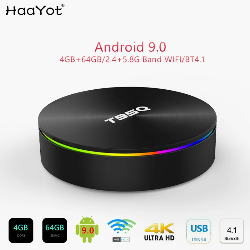HAAYOT 2020 T95Q 4 Гб 64 четырехъядерный Android 9 0 ТВ приставка Bluetooth 1 4K Smart TV 2 + 5 8 ГГц двойной