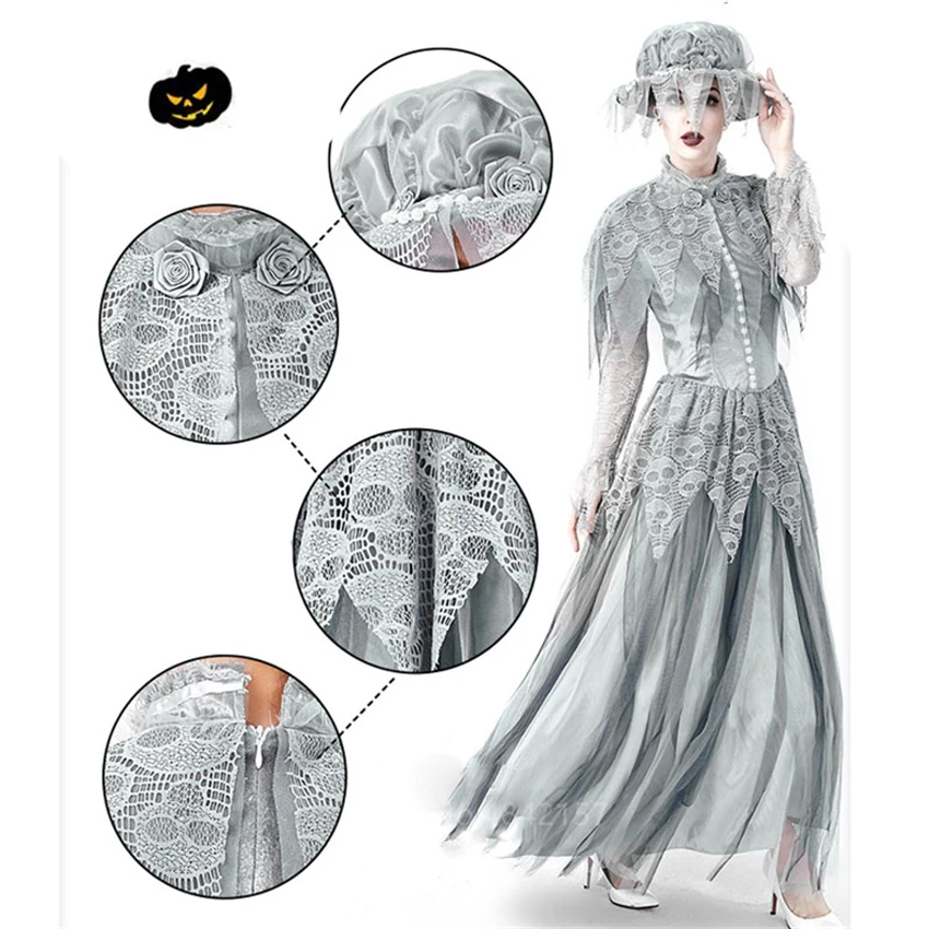 Виктория благородный женский костюм вампира невесты Скелет страшный платье на