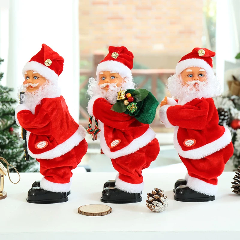 

2022 новый Санта Клаус Электрическая кукла играть на гитаре попка скручивание рождественские фигурки украшения и новогодние подарки Домашний декор 30 см