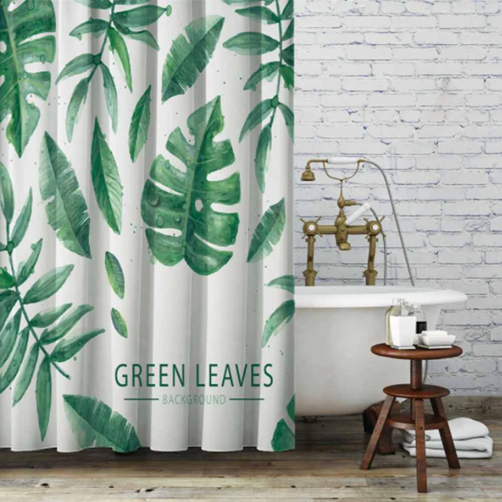 

Green Leaves Shower Hanging Curtains With 12 Hooks 180x180cm Bathtub Screen Polyester Waterproof Bath Curtain For Bathroom Decor