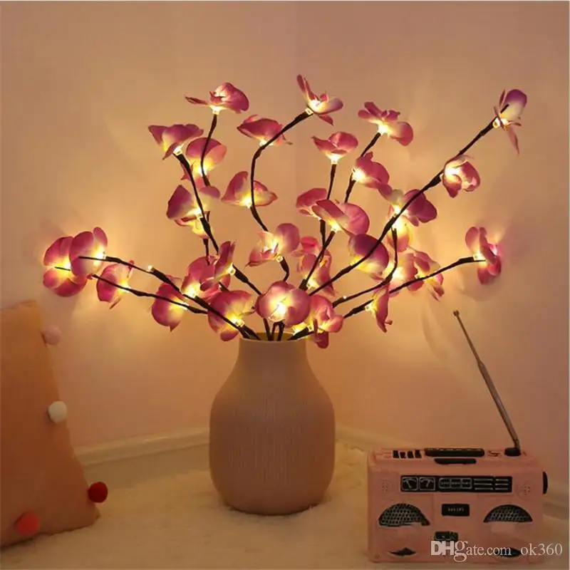 Goedkoop 20Leds 73Cm Led Simulatie Orchidee Tak Verlichting Boom Tafellamp Led Willow Tak Verlichting Voor Xmas Party Wedding Home Decoratie