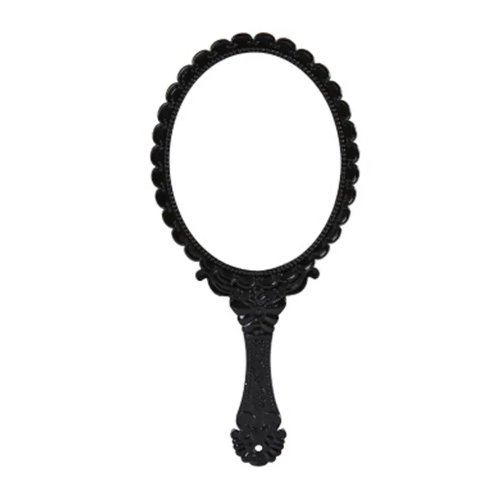 Vintage Handhold Makeup Mirror Pink Repousse Floral Oval Round Cosmetic Hand Held With Handle For Ladies Beauty Dresser | Дом и сад