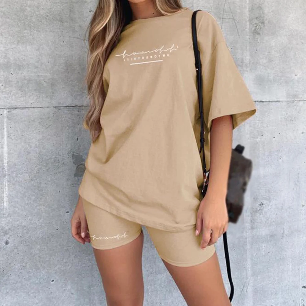 

Summer Letter Print Women Suits Oversized Short Sleeve TShirt Skinny Shorts Set Fashion Streetwear Suit Two Pieces Set Outfit