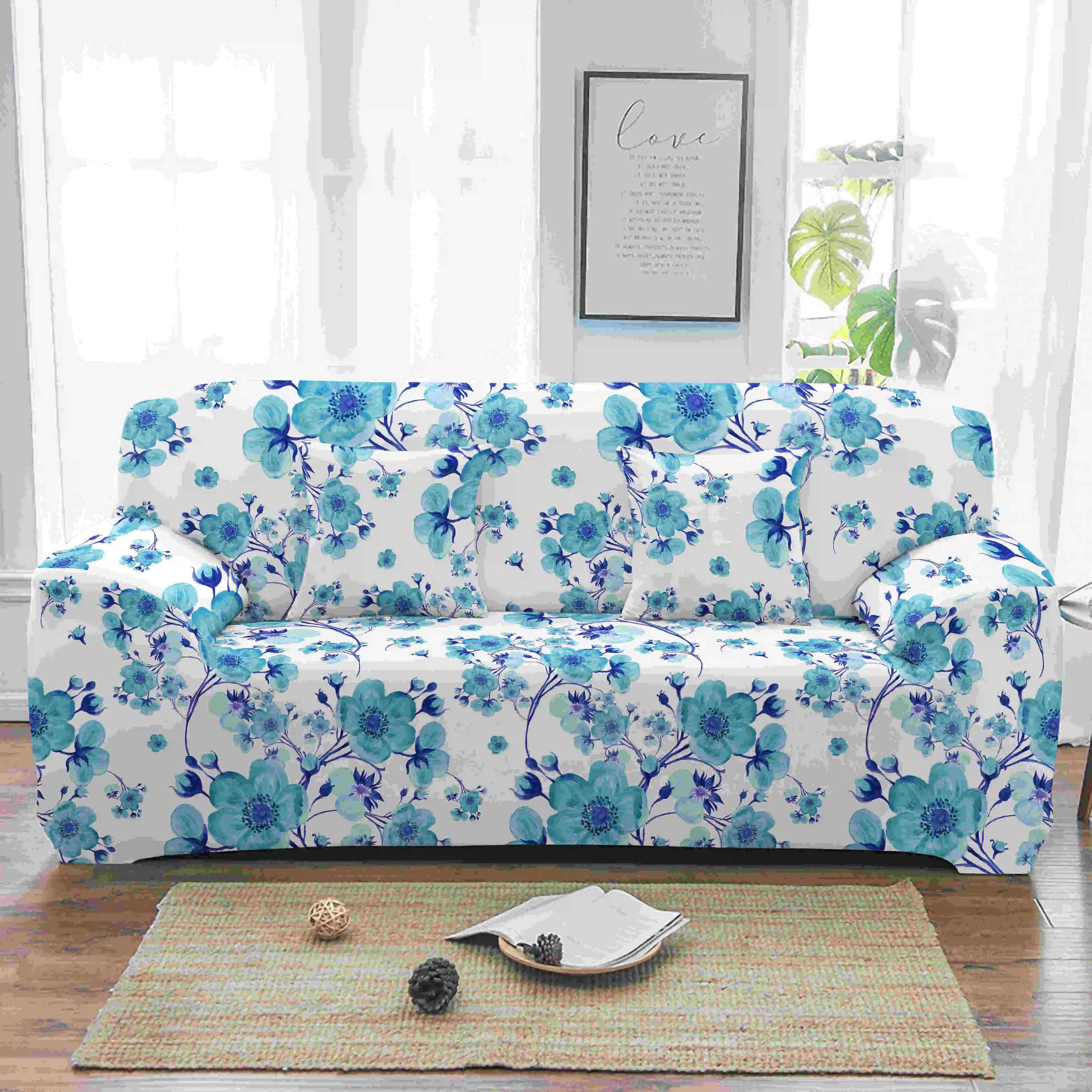 Homesky Flower Sofa Covers Stretch Slipcovers Sectional Elastic Cover for Living Room L shape Armchair 1/2/3/4-seater | Дом и сад