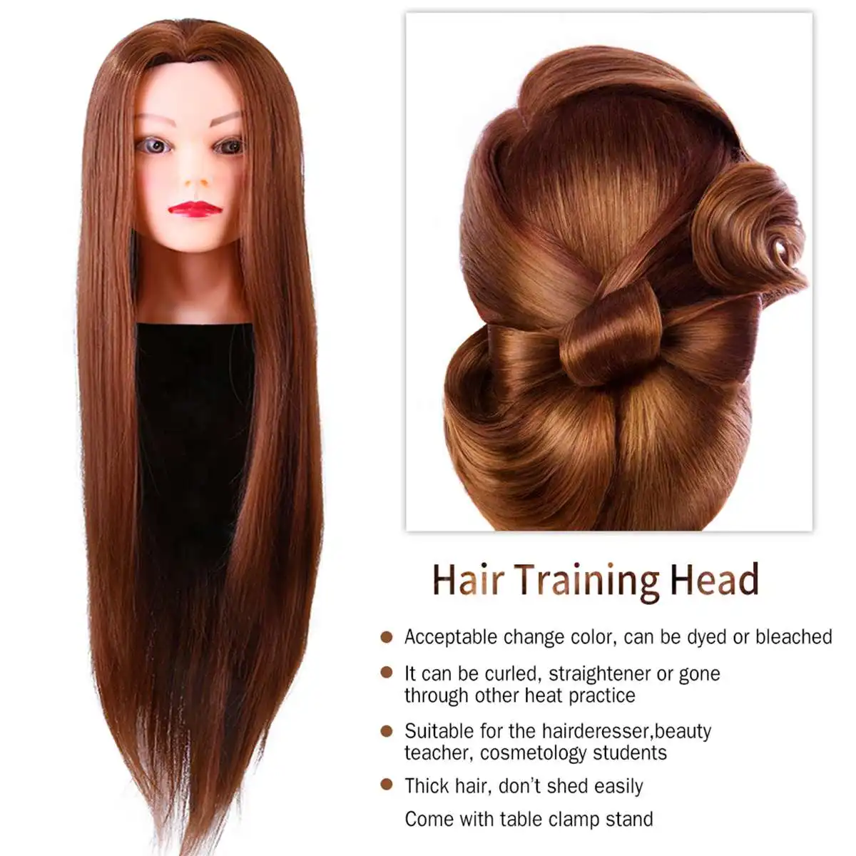 24 Inch 100% Real Human Hair Brown Straight Training Head Hairdressing Practice Mannequin Model Doll | Дом и сад