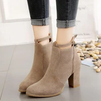 european style cashmere retro ladies high heels ankle boots buckle rubber casual womens shoes martin boots female chelsea boots