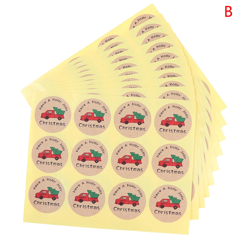 

Hot Sale 120pcs Merry Christmas Kraft Paper Sticker Joy Truck Seal Sticker Xmas DIY Round Paper Label