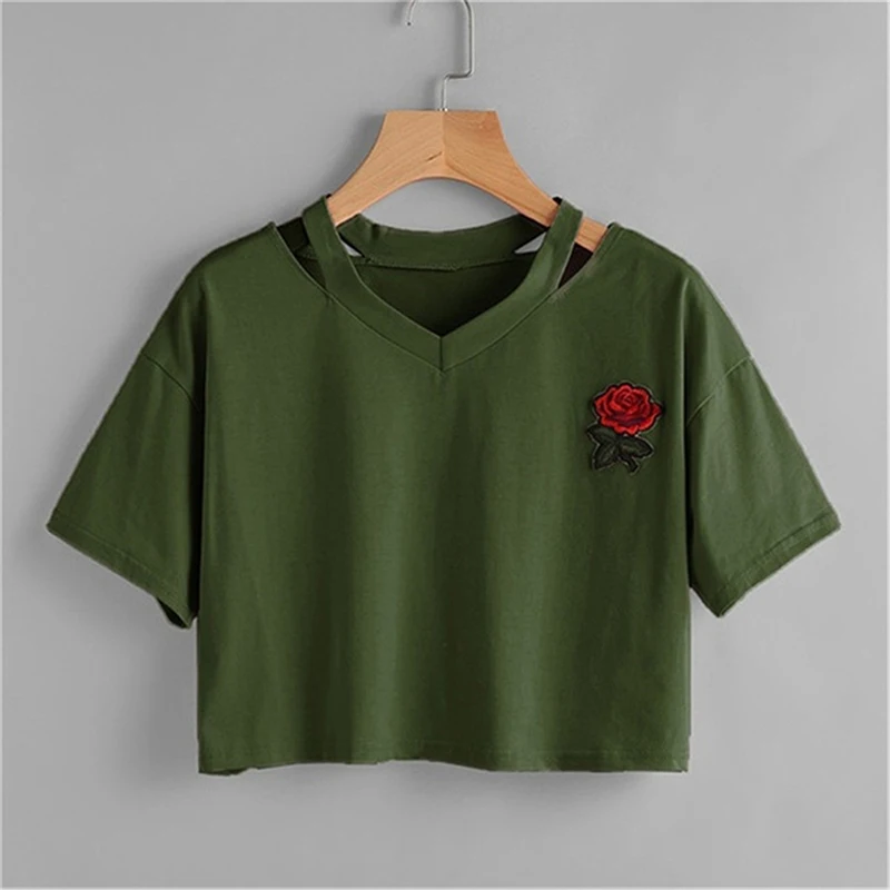 

Sexy Strap V-Neck Crop Top Women Rose Print Summer Tees For Women Girl Tops Fashion Casual t-Shirt Camisole Feminino Mujer