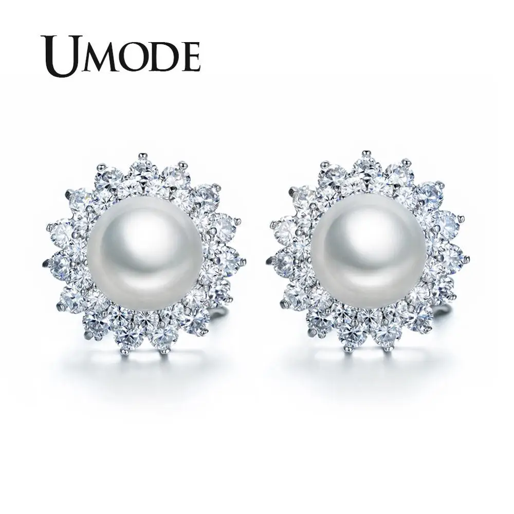

UMODE Freshwater Pearl Studs Earrings for Women Flower Earrings White Gold Studs Party Fashion Jewelry Girls Gifts UE0161B
