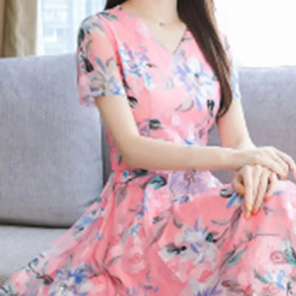 

Summer Woman Dress 2021 Midi Dress Waist Tight Short Sleeve Floral Print Midi Dress Streetwear for Party