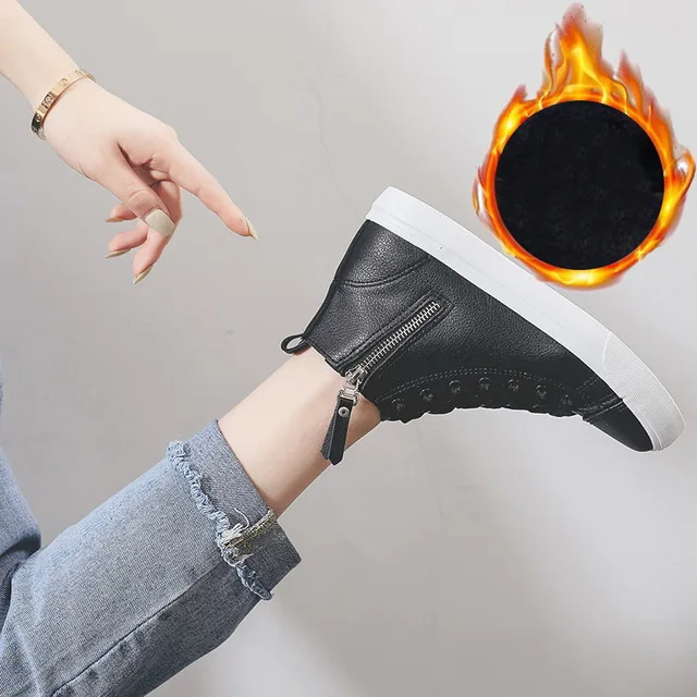 Новые зимние кожаные повседневные туфли белые женские сапоги на молнии высокие