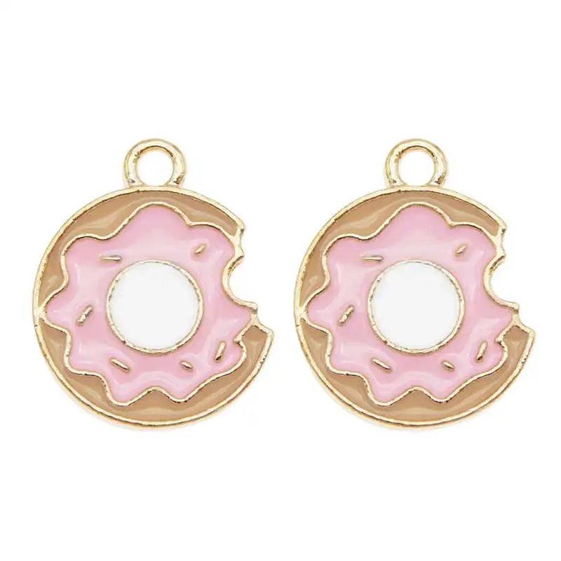 Julie Wang 10PCS Enamel Donuts Charms Alloy Gold Tone Artificial Food Necklace Bracelet Jewelry Making Accessory | Украшения и