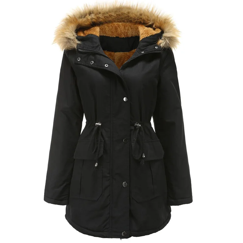 New Women's Down Jacket Women Medium Long Hooded Coat Female Casual Pocket Thick Solid Fox Fur Collar Winter Women's Coat