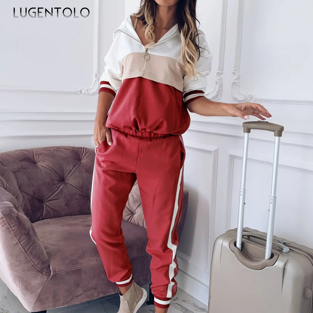 

Lugentolo Women's 2 Piece Set Hooded Zipper Long Sleeve Autumn Tops New Sports Casual Pocket Long Pants Female Casual Set