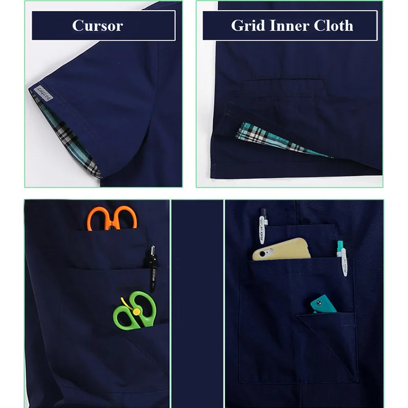 

2021 Unisex Scrub Sets Nurse Uniform Check Pattern Scrubs Nursing Workwear Women Men Inner Layer Dental Doctor Work Suits