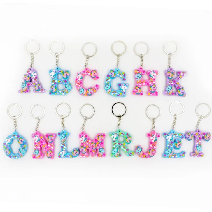 1 Pcs Kawaii Unicorn Letters key Chain For Girl Kids Keychain Women Car Key Ring Letter Holder Party Favors Gift