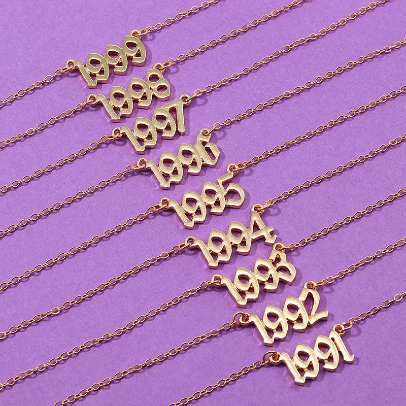 Fashion Letter Pendant Necklace For Women Year Number Initial Necklace 1996 1997 1998 Year Necklace Birthday Gift Collares images - 6