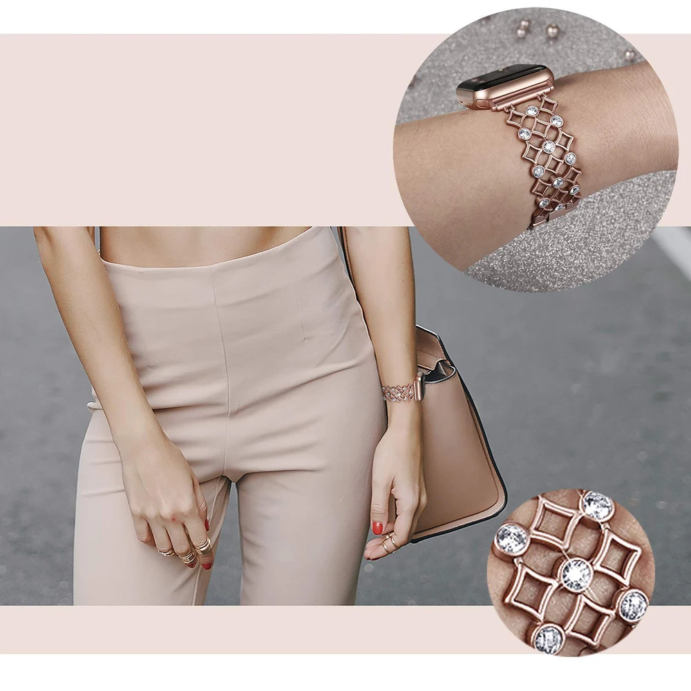 Ремешок из нержавеющей стали для Apple Watch band 38 мм 42 iWatch 4 40 44 Bling Diamond Link Браслет watch 3 2 1