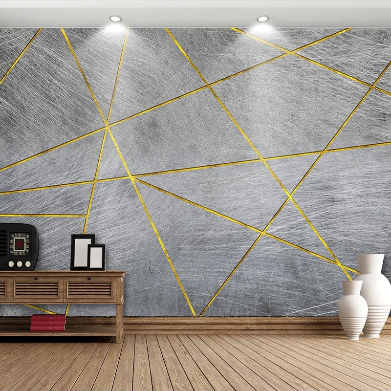 

Custom Any Size Mural Wallpaper 3D Golden Line Grey Cement Wall Geometric Wall Paper Living Room Bedroom Retro Abstract Frescoes