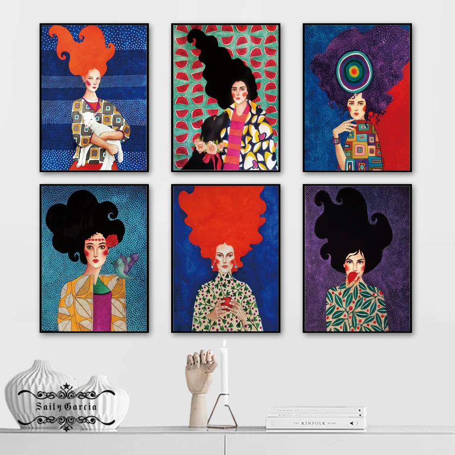 Абстрактная цветная постер с длинными волосами для девочек винтажная