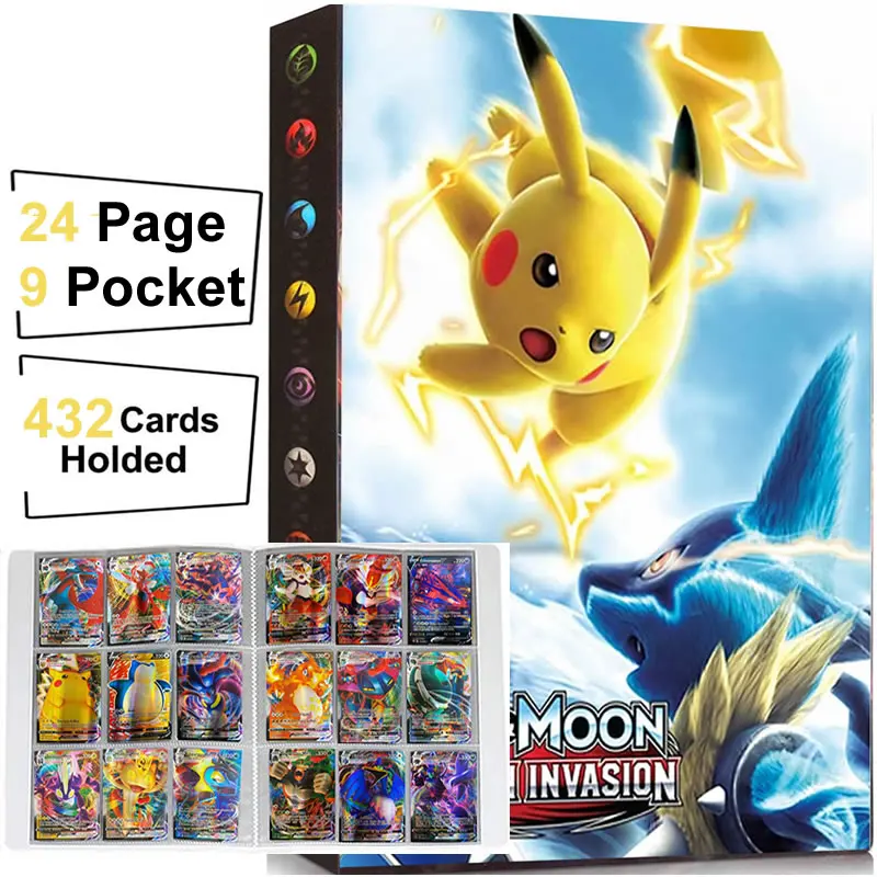 &Aacute;lbum de cartas de Pok&eacute;mon 432, carpeta de bolsillo de 9 tarjetas de dibujos animados, Pikachu, juego de mesa, mapa, Colecci&oacute;n, juguete para regalo-0
