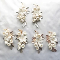fashion porcelain flower bridal earrings handmade wedding jewelry rose goldrwomen drop earring