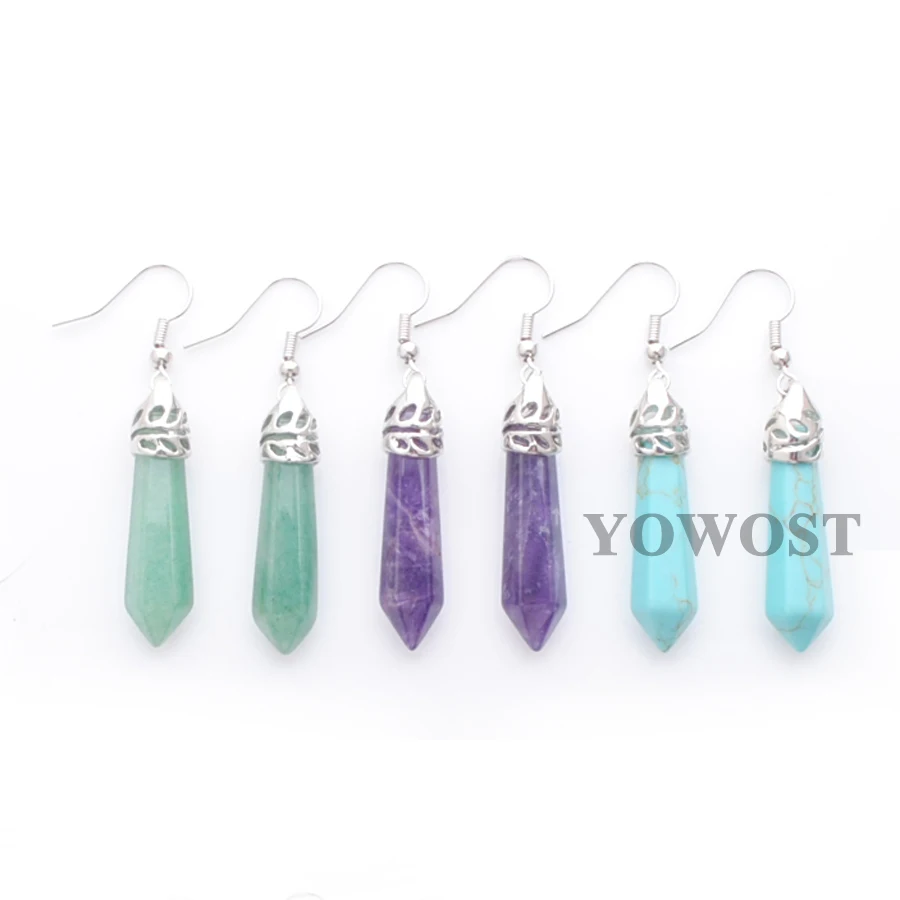 Natural Gem Hexagonal Reiki Chakra Stone Beads Earrings for women Jewelry 5 Pair IBR310 | Украшения и аксессуары