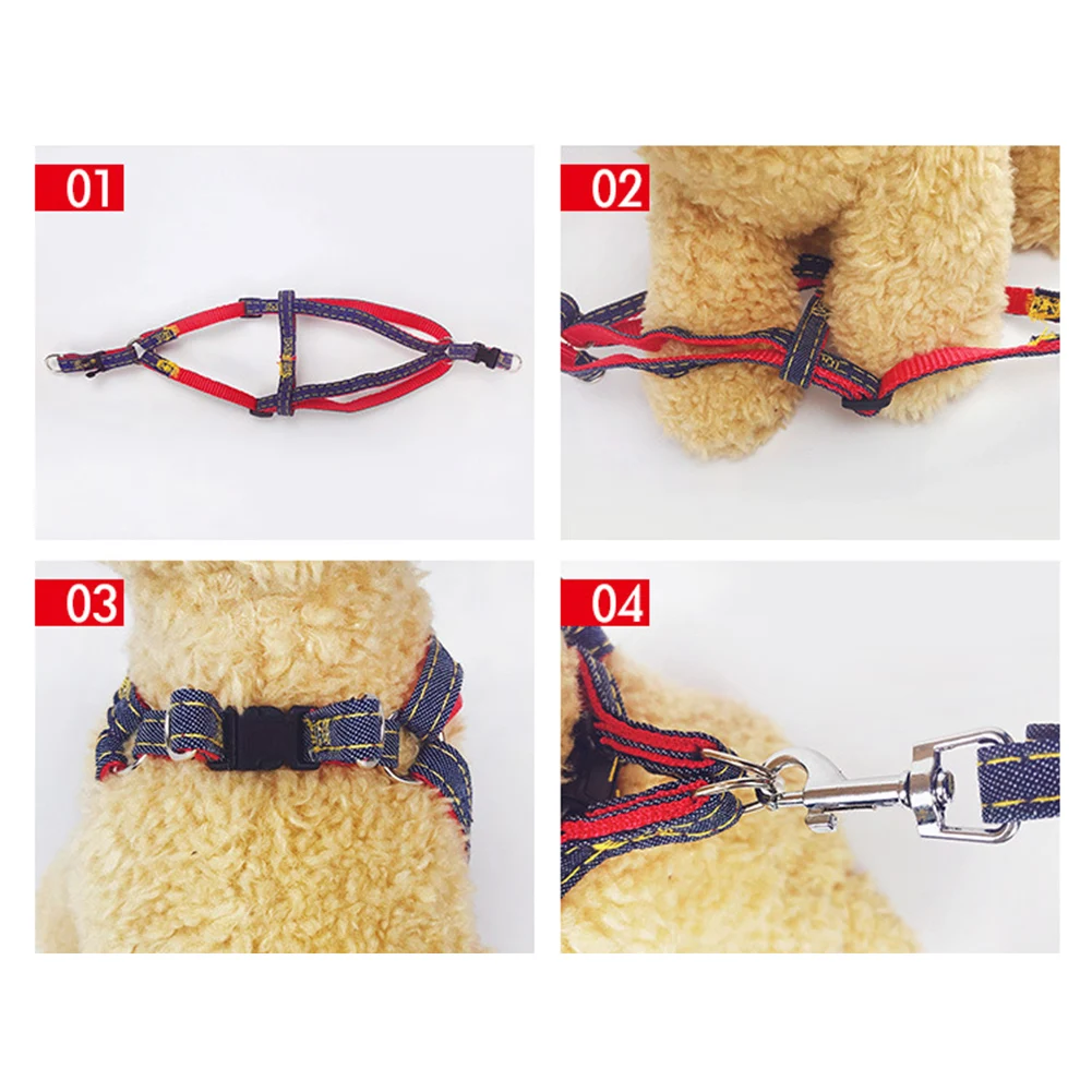 

3Pcs Elastic Pet Dog Puppy Denim Leash Chest Strap Collar Outdoor Walking Rope