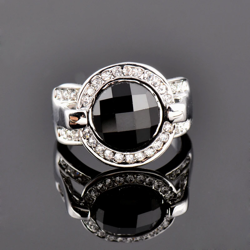 LEEKER винтажные круглые черные акриловые кольца для женщин Серебряный цвет кольцо