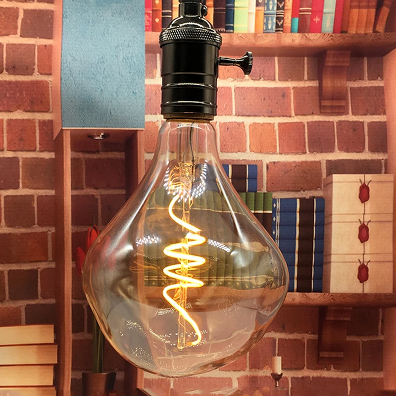

Old-Fashioned Soft And Flexible Edison LED Filament Bulb G125 Dimmable Spiral Filament 4WE27 Filament Bulb Home Decoration