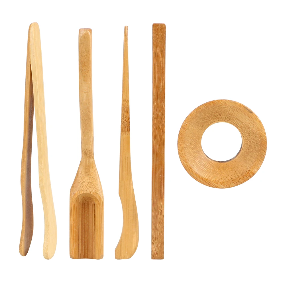 

5 pieces/set Tea Ceremony Utensils Set Bamboo Teaspoons Needle Tweezer Clip Strainer Tong Tube Set Wooden Teaware