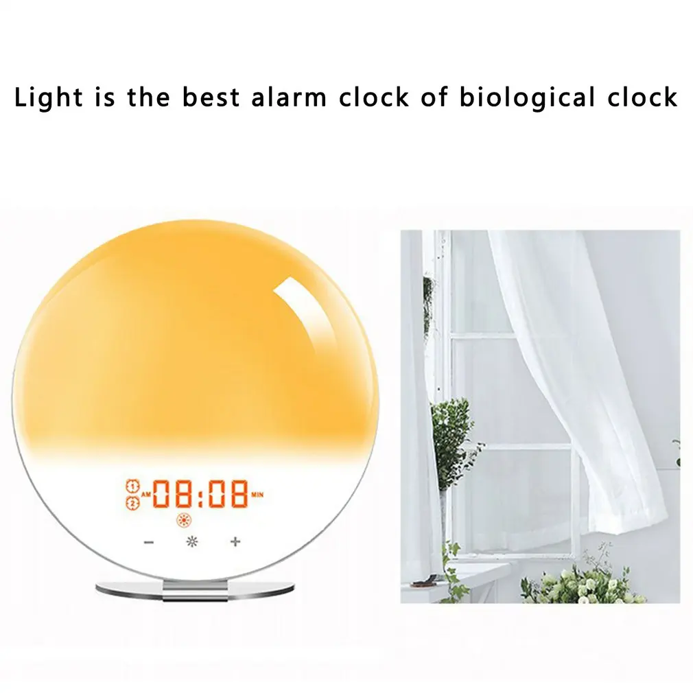 

Wifi Smart Wake Up Light Work Day Alarm Clock With 7 Colors Sunrise / Sunset Smart Life Tuya App Works With Alexa Home