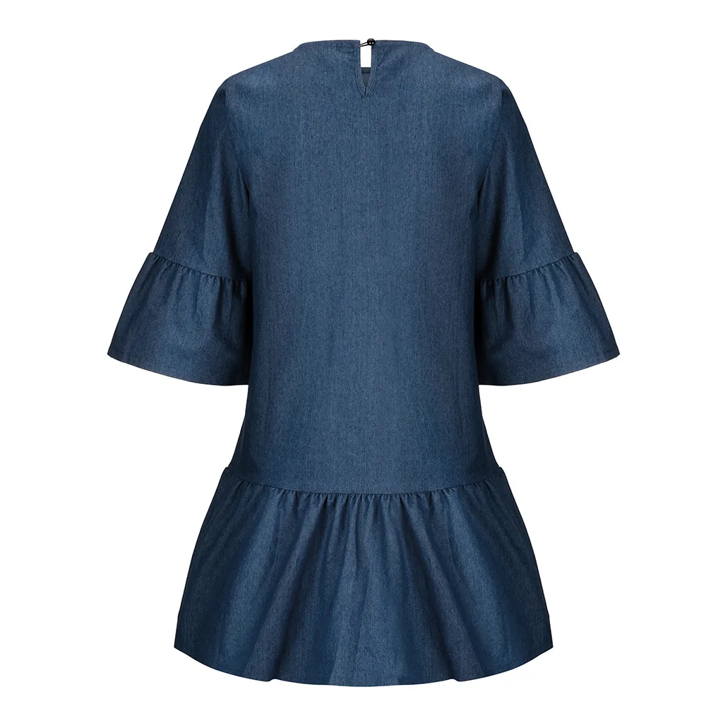 Женское джинсовое платье повседневные однотонные ковбойские платья с круглым