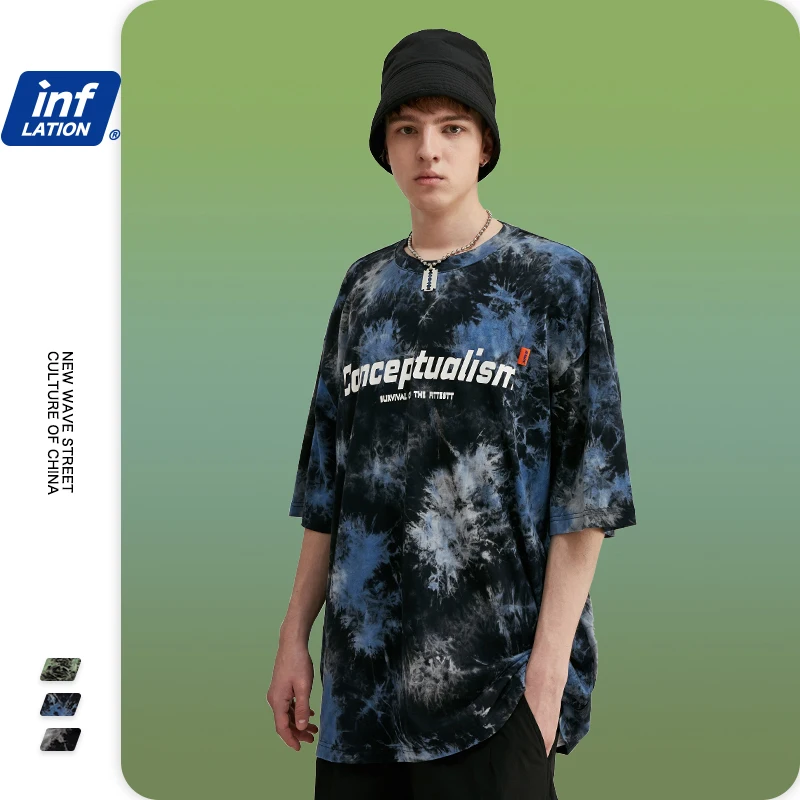 Мужская футболка с принтом INFLATION смешная окрашенная в галстук букв для мальчиков