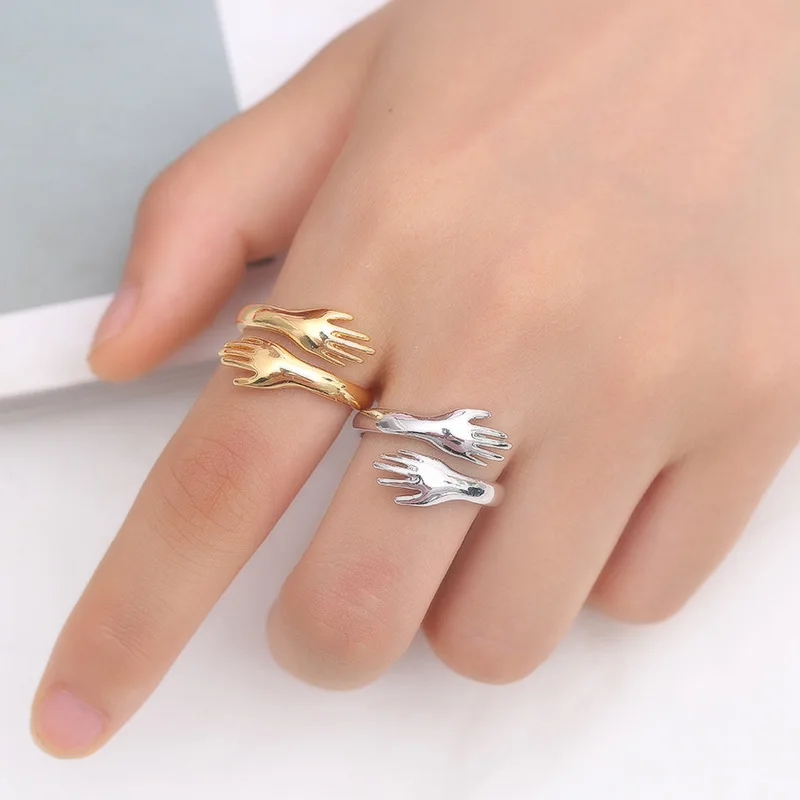 

New Romantic Hand with Love Hug Rings Creative Adjustable Love Forever Open Finger Hand Ring For Women Men Fashion Jewelry Gift