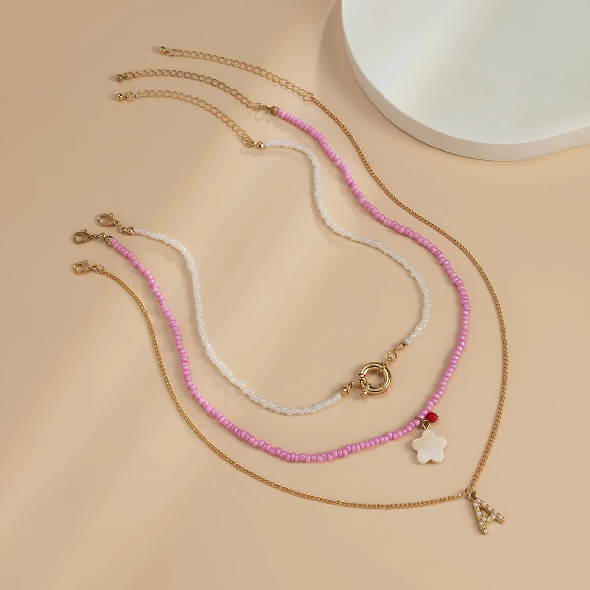 

Layered Small Beads Chain with Stars/Letter Pendant Necklace for Women Boho Fashion Layered Neck Chain Necklace Set 2021 Jewelry
