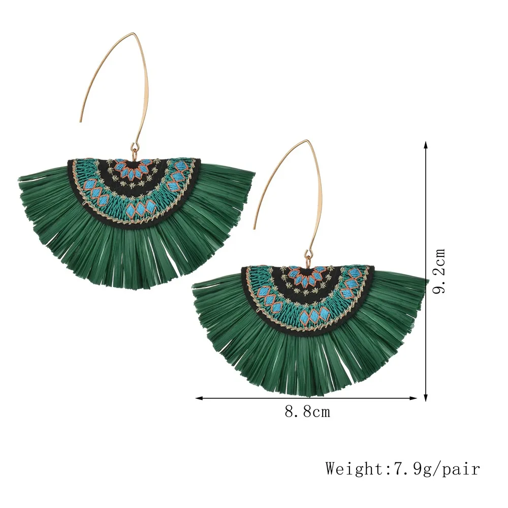 Веер с вышивкой в китайском стиле большие серьги из рафии бахромой богемные
