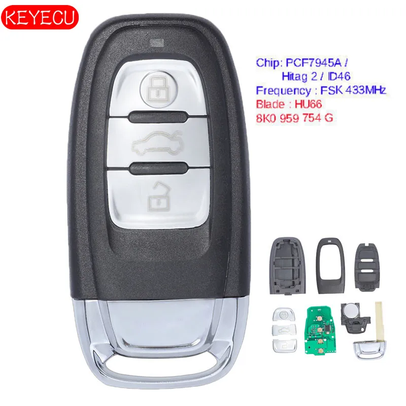 KEYECU дистанционный ключ 3 кнопки Fob FSK 433 МГц PCF7945A ID46 Замена для q5-8k0 959 754 G