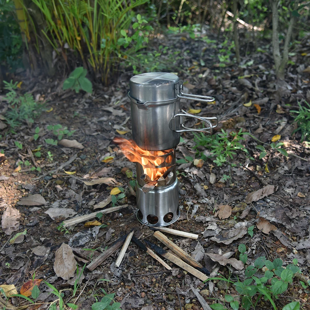 Портативная уличная дровяная плита набор для кемпинга посуда путешествий