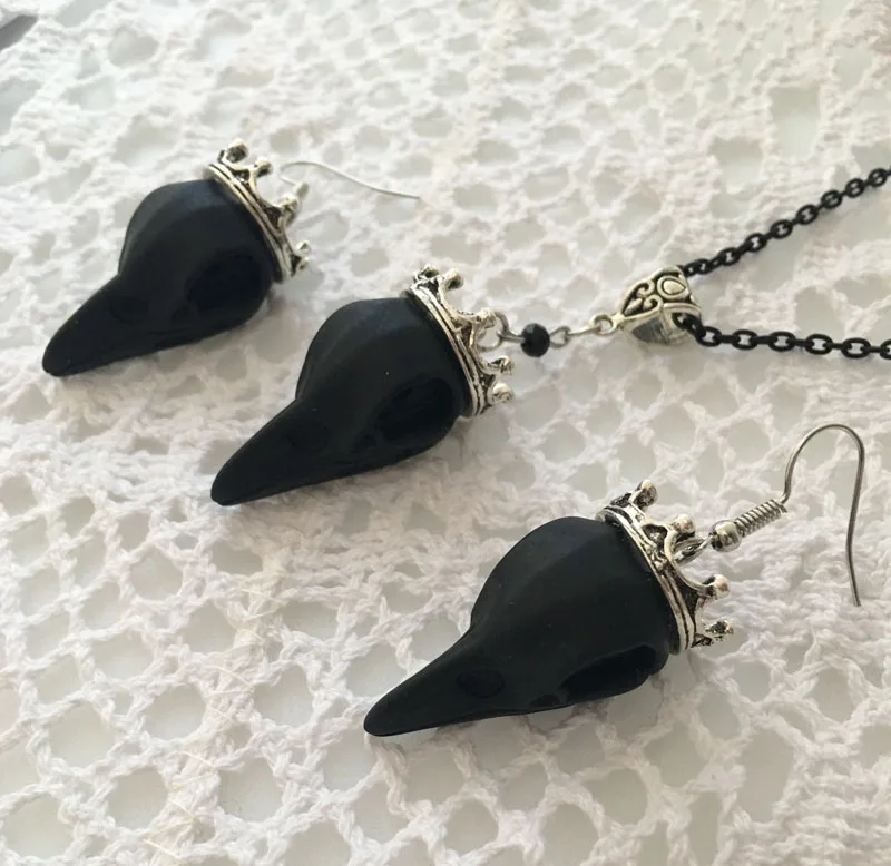 Ожерелье с 3d рисунком ворона и черепа готический череп птицей Королевская корона