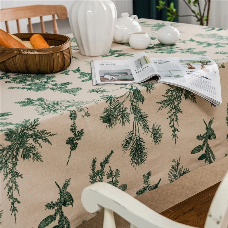 green printing tablecloth cotton linen rectangular birds and plants print table cover dining garden kitchen tables decoration free global shipping