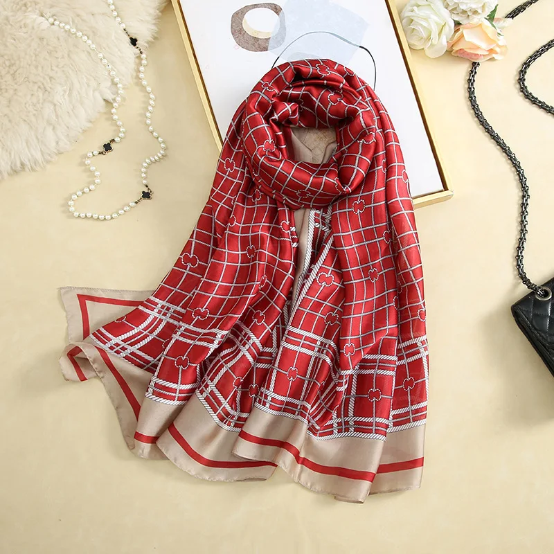 

2021 Summer Silk Scarf Women Print Scarf Flower,Birds,leaf,chains, 100% Natural Silk Wraps Shawls and Scarves 180*90cm Hijabs