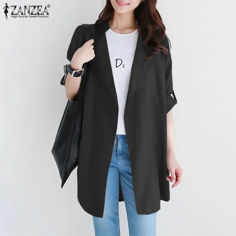 

Женская Повседневная Блузка с длинным рукавом ZANZEA, элегантный однотонный мешковатый кардиган, осенняя женская рубашка в стиле ретро с высо...