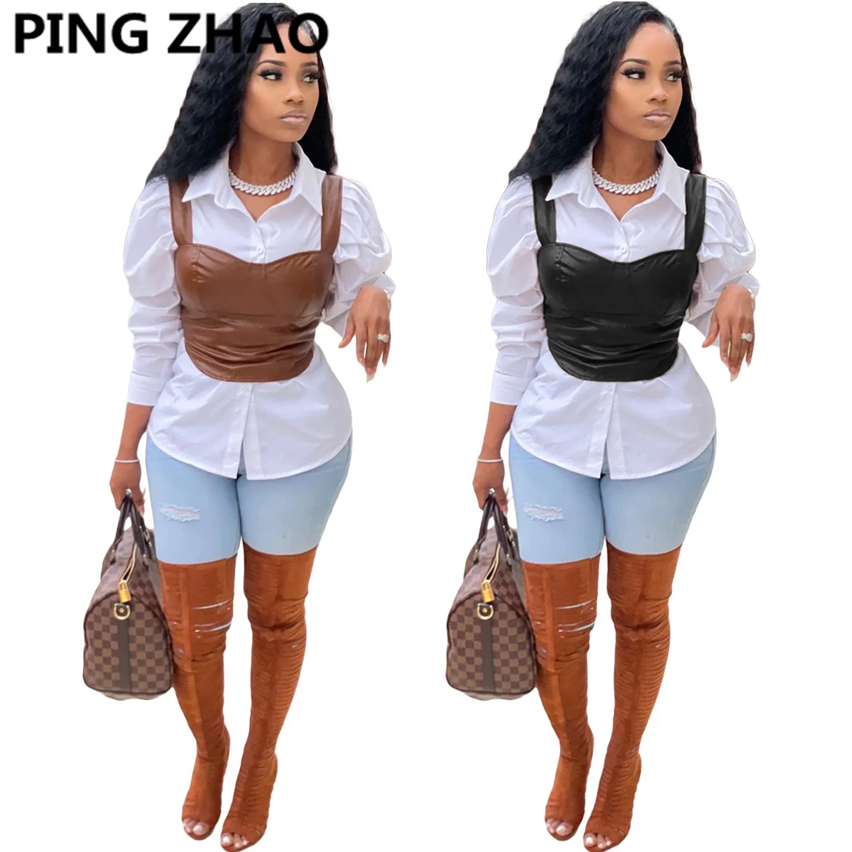 

Женский Повседневный жилет на бретельках из ПУ кожи, на весну-осень