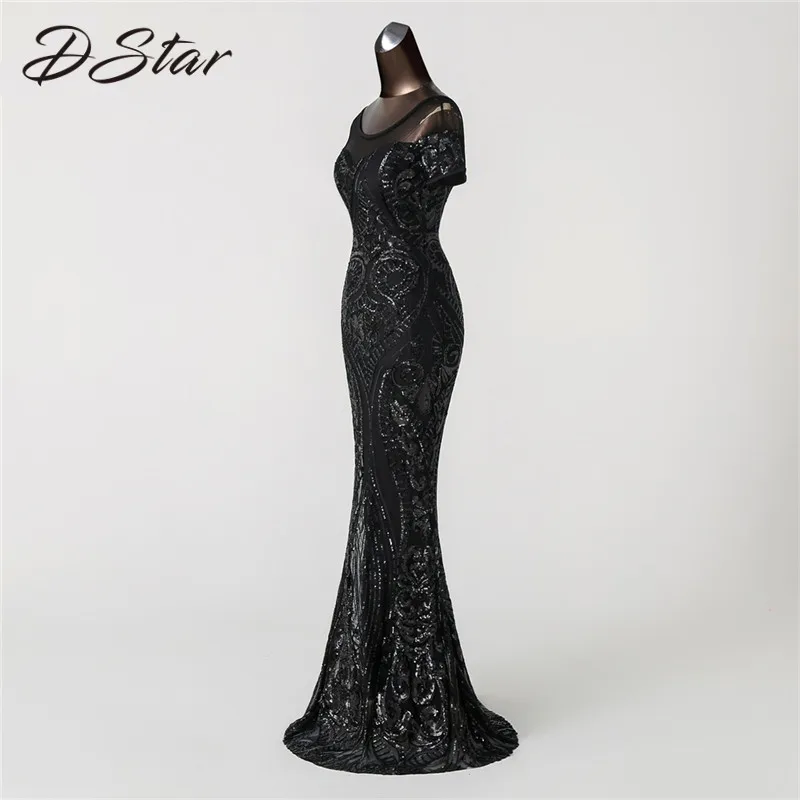 Сексуальное платье с открытой спиной и коротким рукавом блестками женское