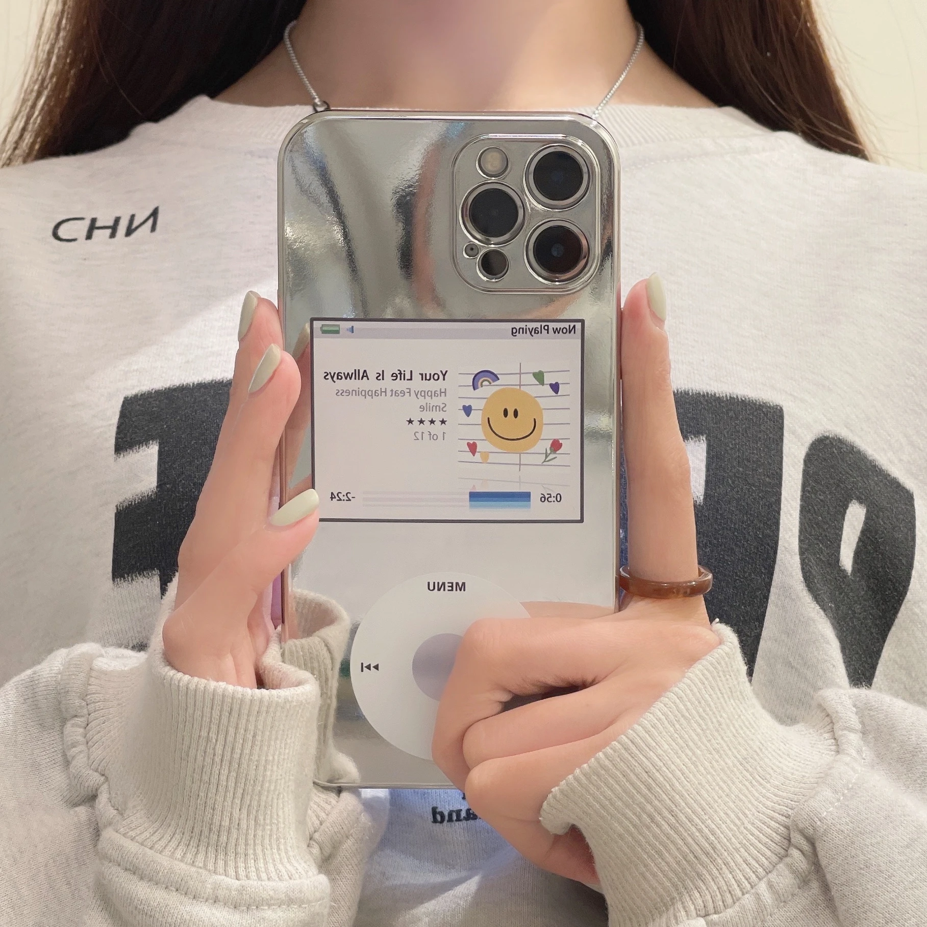 

Korea Cute Music Player Smiley Soft Phone Case For iPhone 11 12 13 Pro Max Mini Xs X Xr 7 8 Plus Clear Electroplate Cover