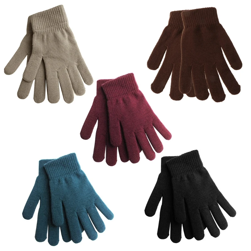 

Women Men Unisex Winter Ribbed Knitted Full Fingered Gloves Basic Solid Color Thicken Plush Lining Mittens Magic Thermal Wrist 5