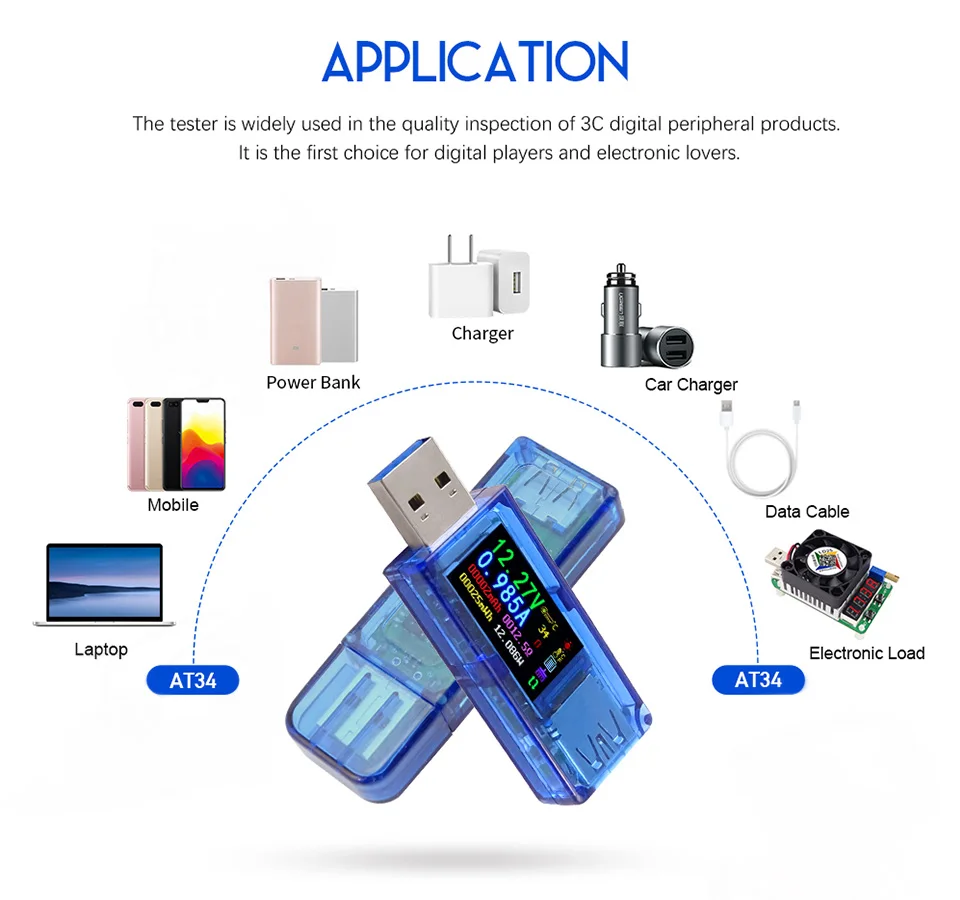 DIYFIX USB 3,0 тестер HD цветной ЖК-Вольтметр Амперметр измеритель напряжения тока мультиметр батарея Зарядка power Bank AT34 USB Тестер