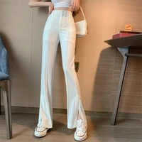 lady fashion casual split bell bottom long pant s m new women summer pants 2 color vintage long flare pants high waist trousers